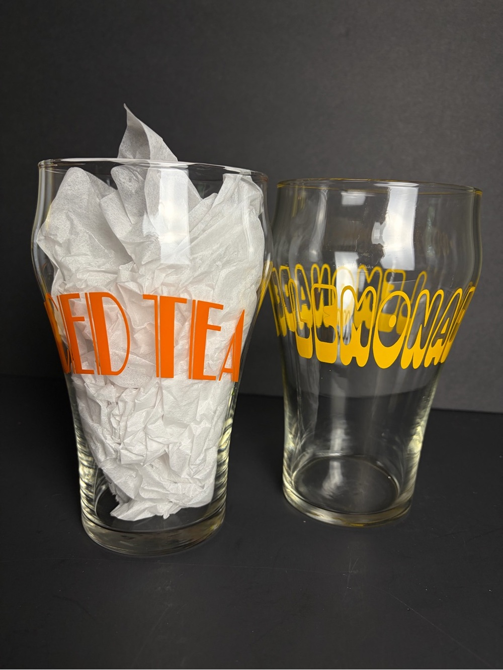 Vintage Giant Groovy Iced Tea & Lemonade Set Of Two 1970s Retro Glasses